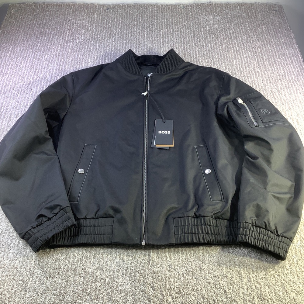 BOSS Hugo Boss Water Repellent Double B Monogram Bomber Jacket Black 36R NWT
